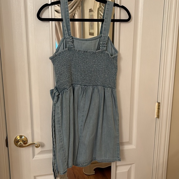 Light denim romper with faux wrap with side tie and elastic back - Picture 2 of 2